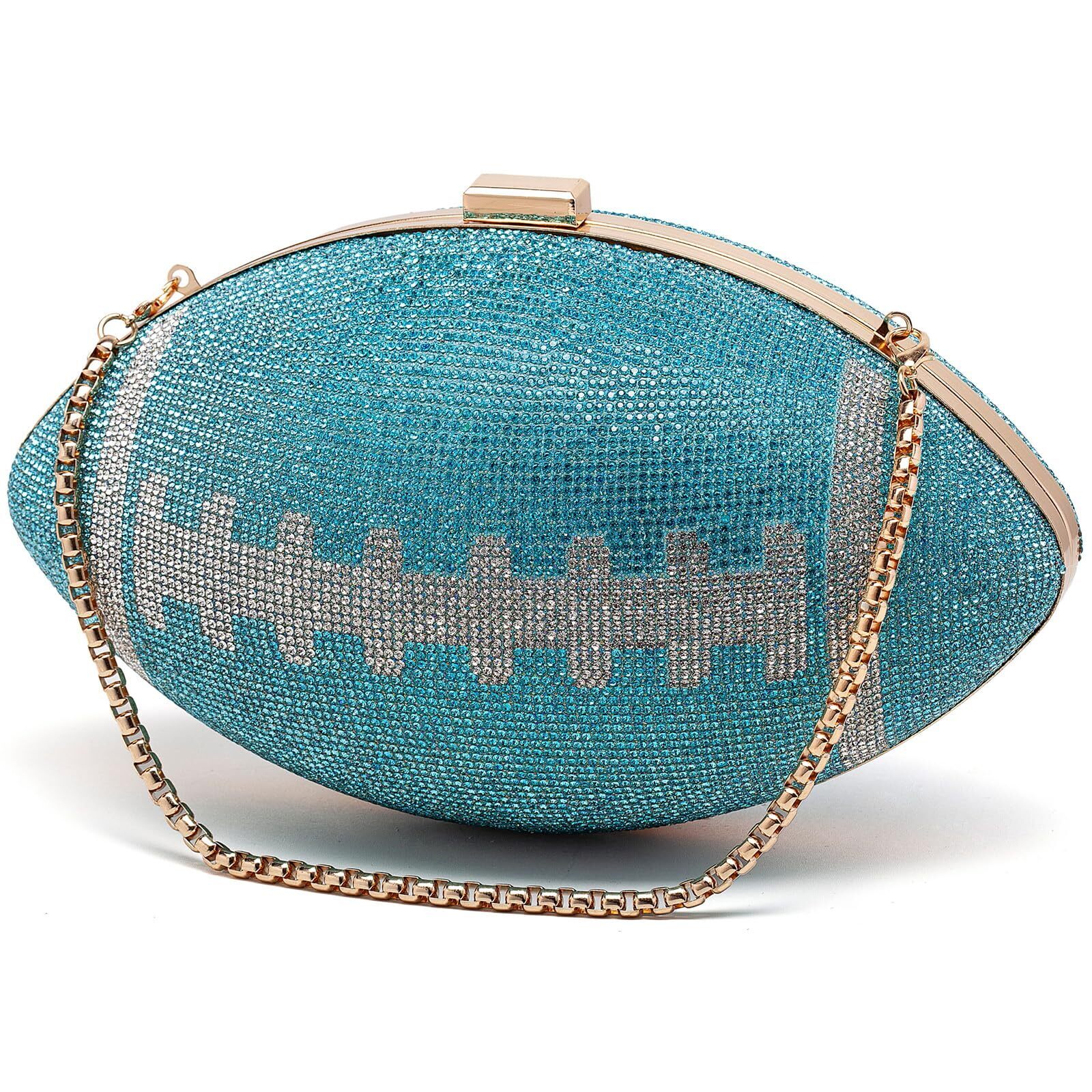 1855 Rhinestone Football Shaped Handbag Chain Crossbody Shoulder Bag